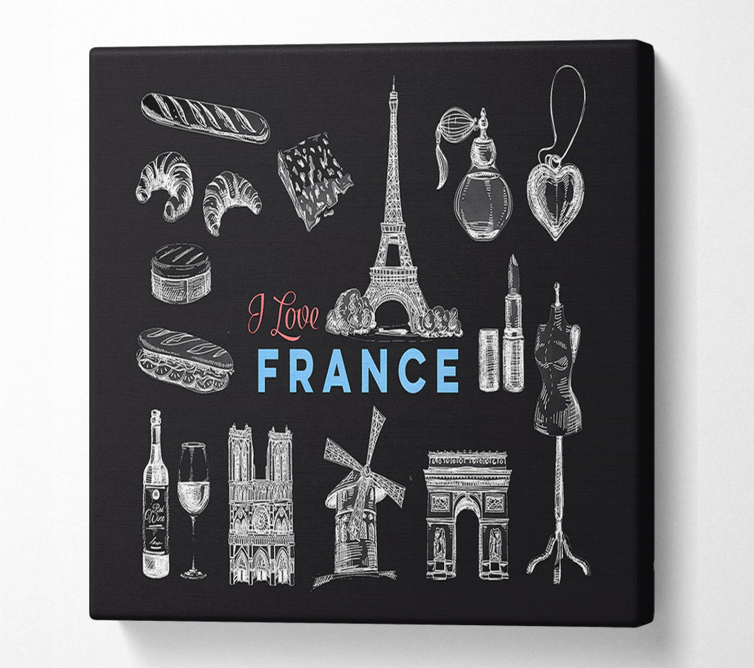  A Canvas Print of I Love France Canvas Wall Art