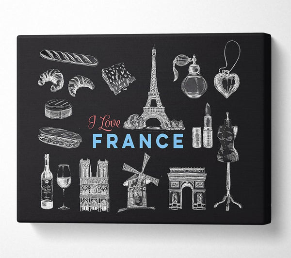  A Canvas Print of I Love France Canvas Wall Art