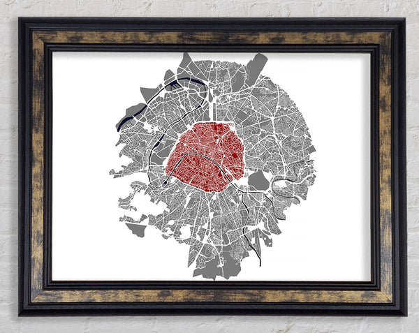 Map Of The City 5 Paris Framed Print