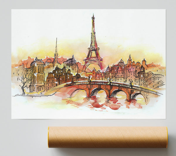 Eiffel Tower Over The City 2 Poster