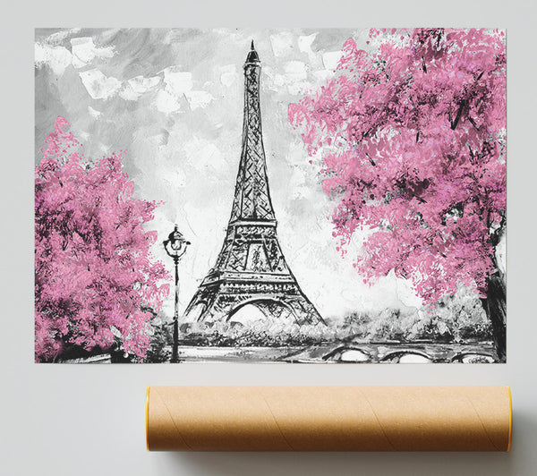 Eiffel Tower Pink Trees Giclee Print