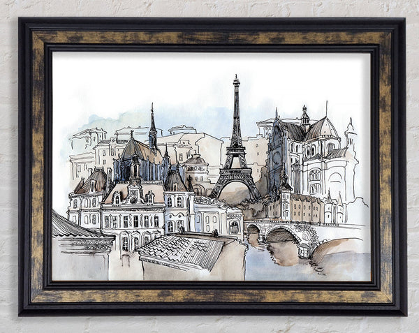 Eiffel Tower Over The Ciity 8 Framed Print
