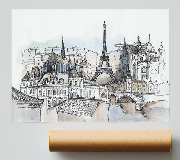 Eiffel Tower Over The Ciity 8 Giclee Print