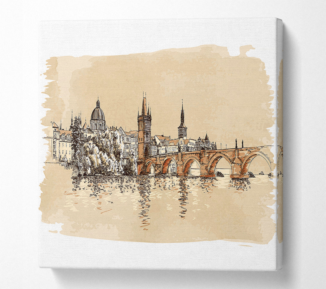  A Canvas Print of Charles Bridge Watercolour Canvas Art
