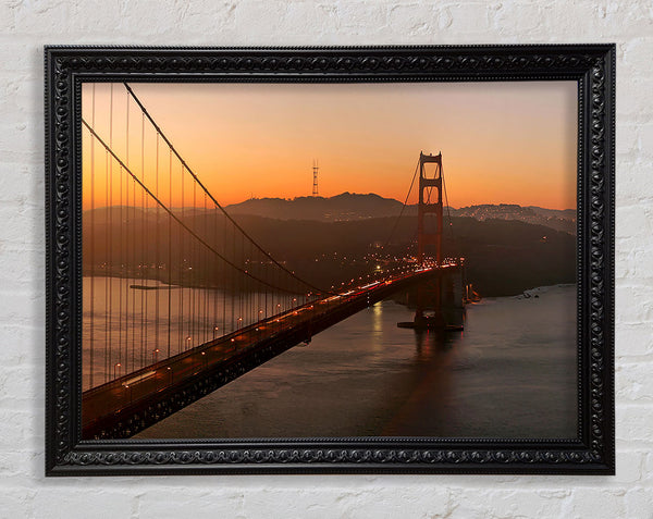 Golden Gate Bridge Sunset Glow Framed Print