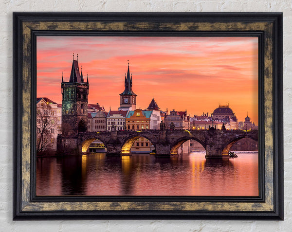Stunning Pink Skies Over The City Framed Print