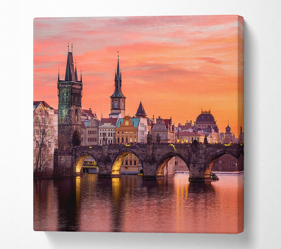  A Canvas Print of Stunning Pink Skies Over The City Canvas Print