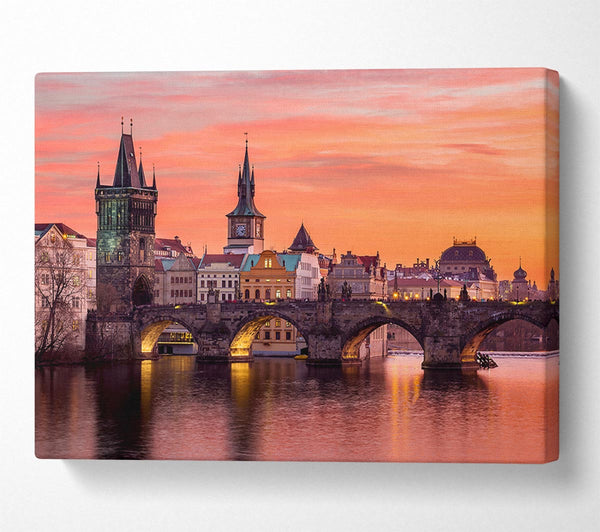  A Canvas Print of Stunning Pink Skies Over The City Canvas Print