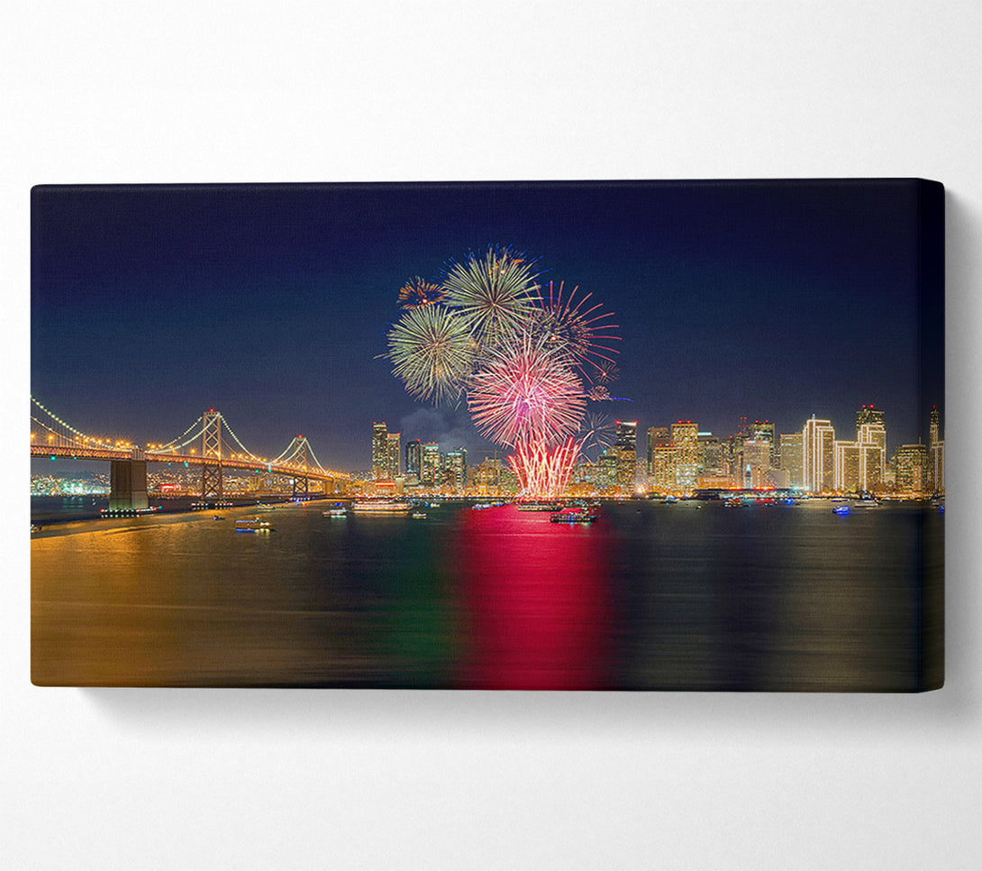  A Canvas Print of Fireworks Over The Golden Gate Bridge Canvas Wall Art