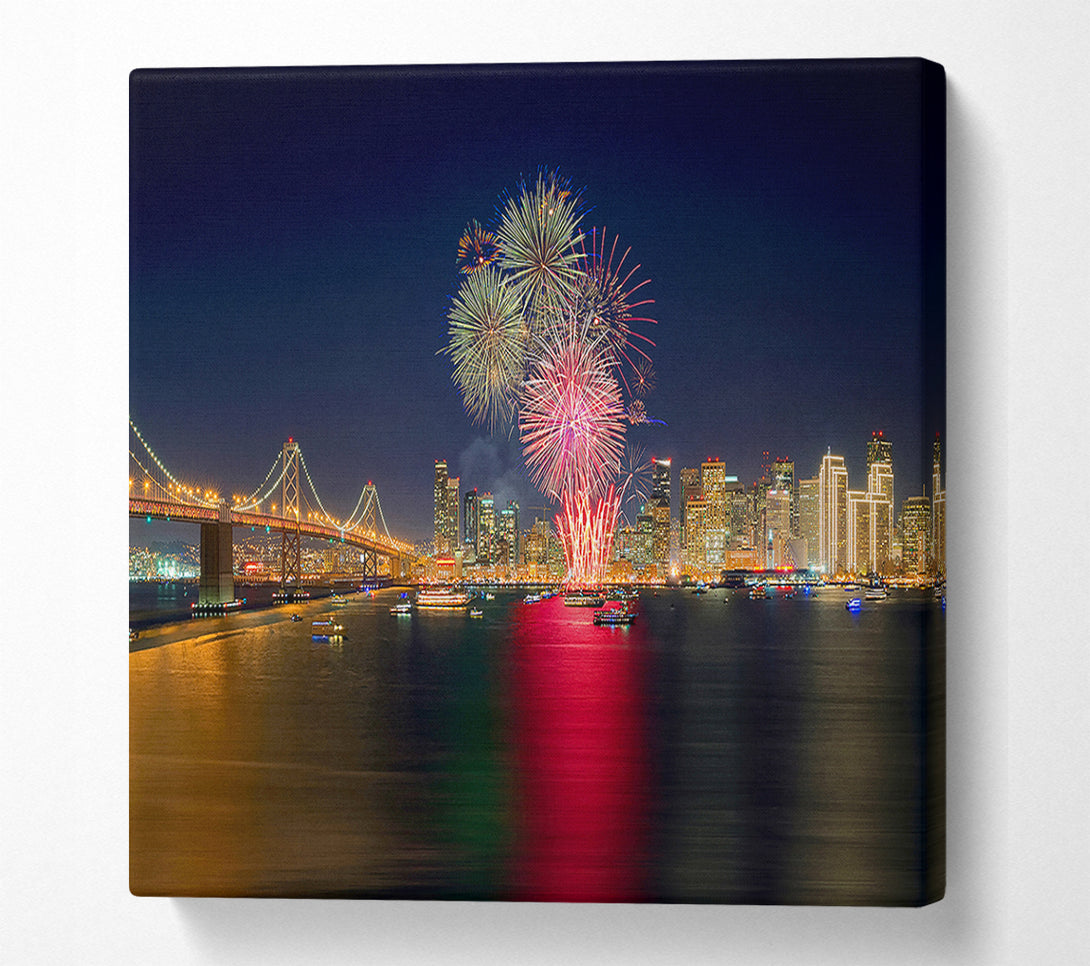  A Canvas Print of Fireworks Over The Golden Gate Bridge Canvas Wall Art