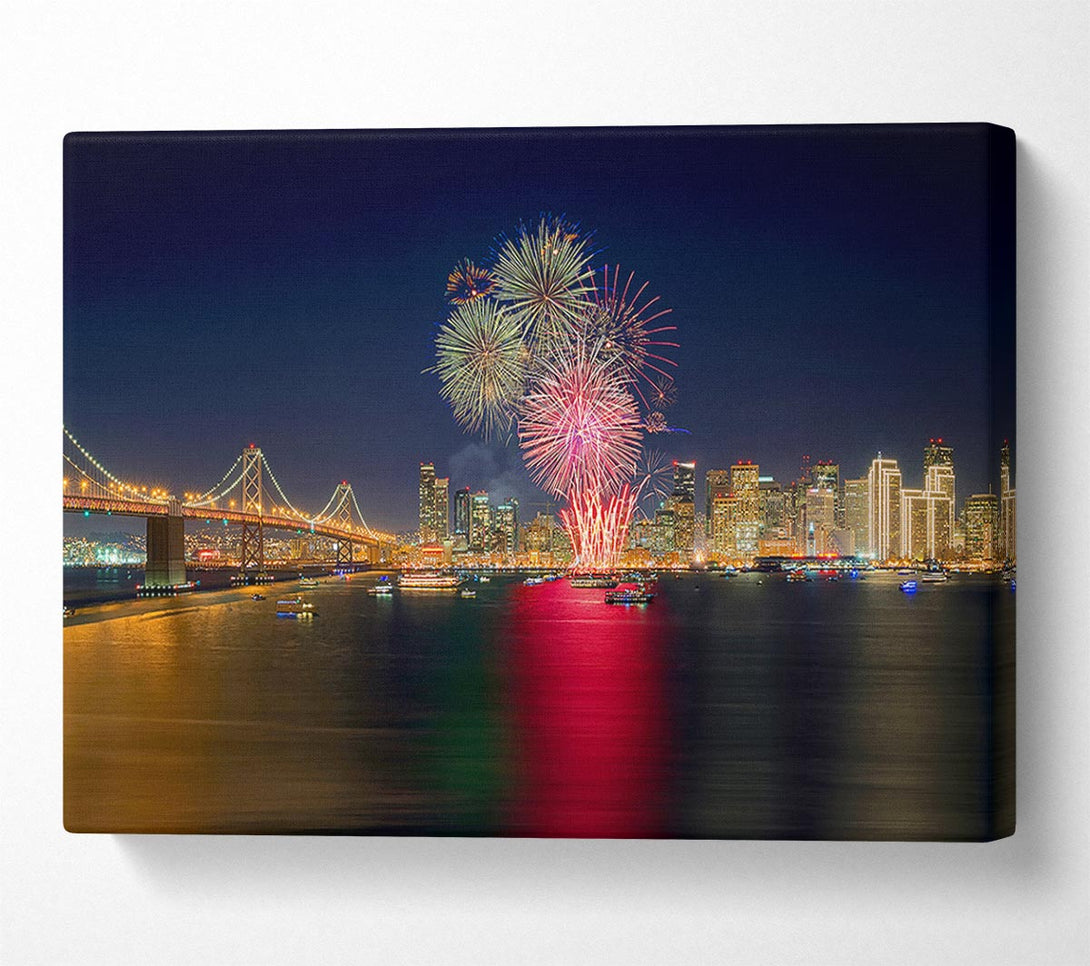  A Canvas Print of Fireworks Over The Golden Gate Bridge Canvas Wall Art