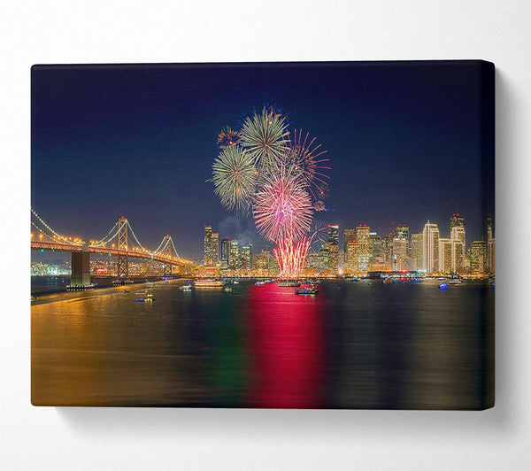  A Canvas Print of Fireworks Over The Golden Gate Bridge Canvas Wall Art
