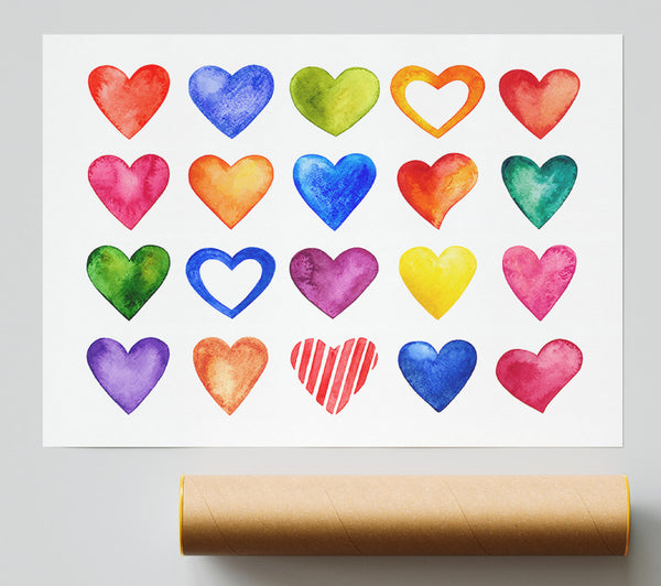 Colourful Hearts Giclee Print