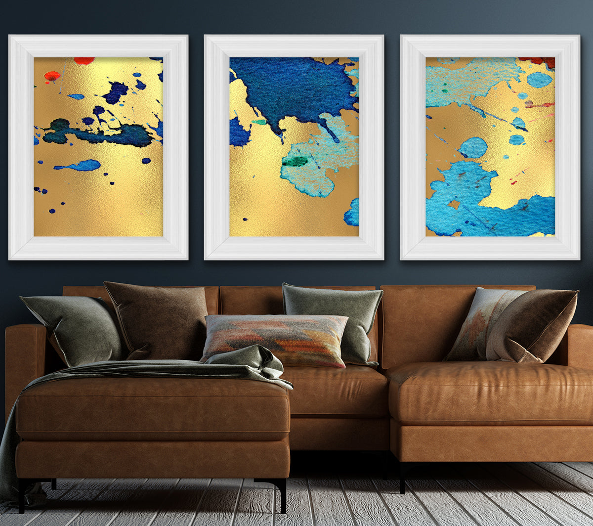 Shades Of Blue Gold Foil Set of 3 Print WallartDirect