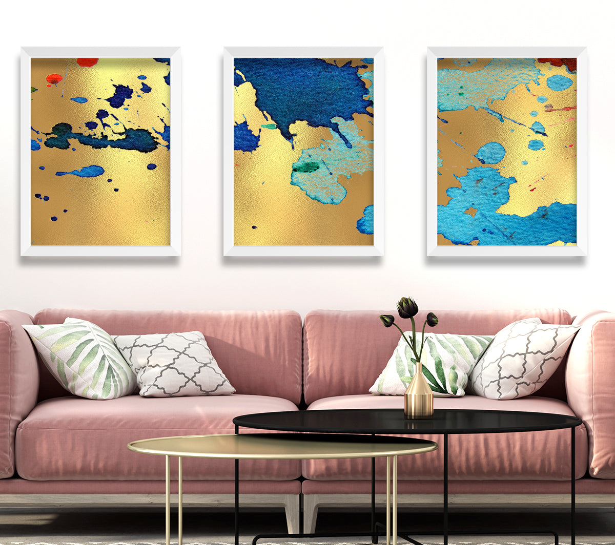 Shades Of Blue Gold Foil Set of 3 Print WallartDirect