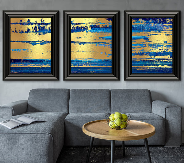 Blue Stratus Gold Foil Set of 3 Print