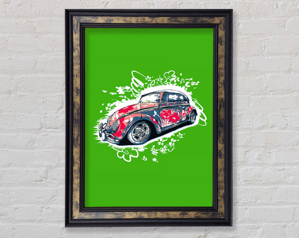 VW Beetle Flower Power Green Framed Print