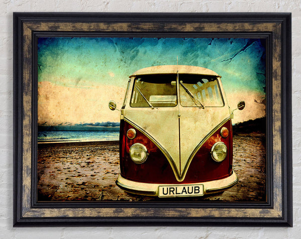 VW Camper Van At The Beach Framed Print