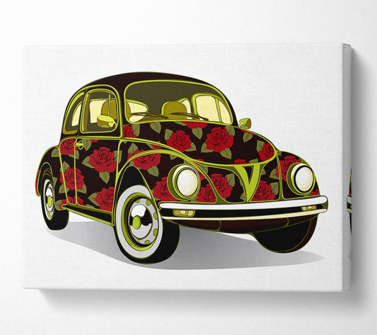 VW Beetle Flower Power Canvas Wall Art