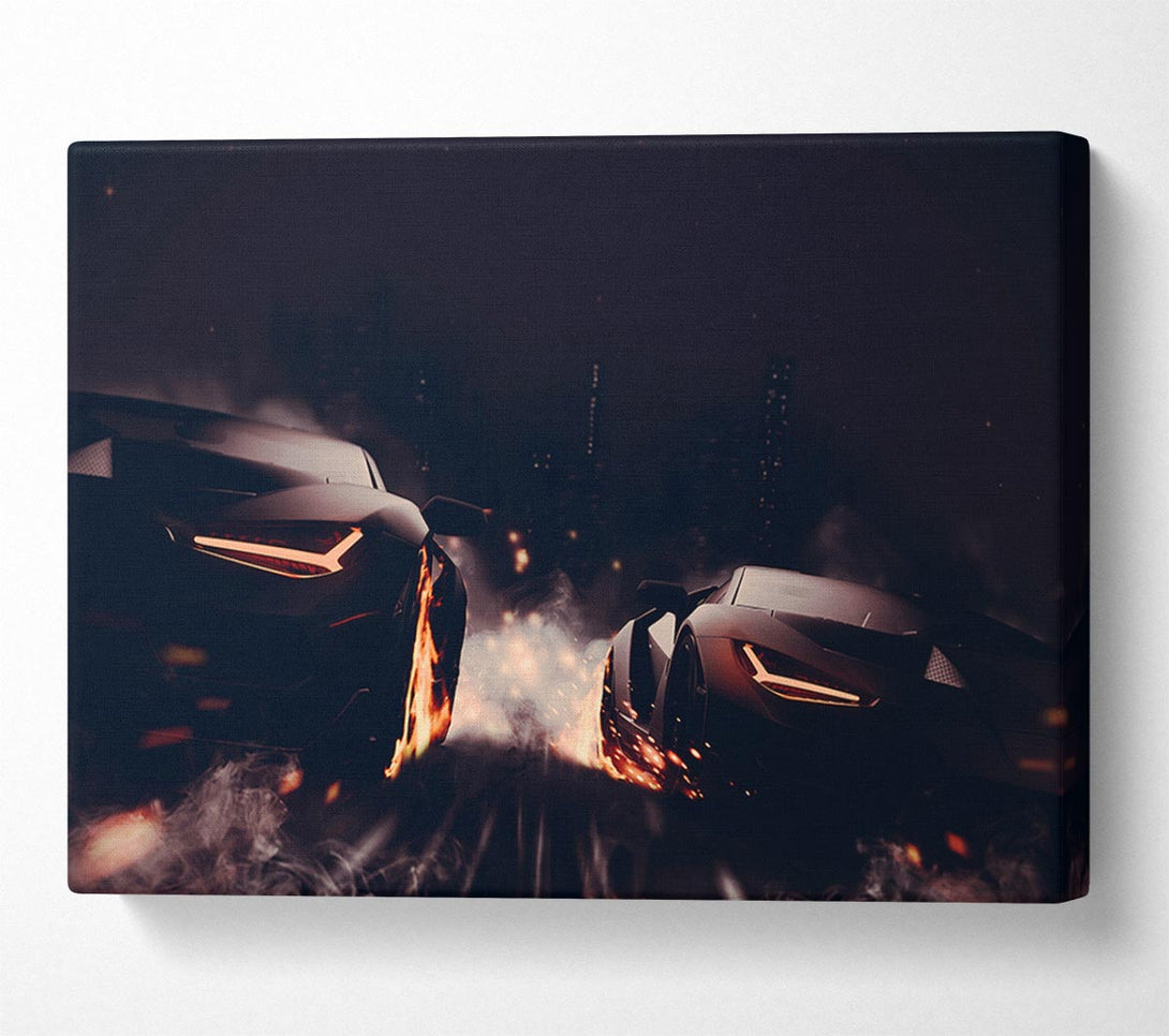  A Canvas Print of Blazing Wheel Drag Race Canvas Art