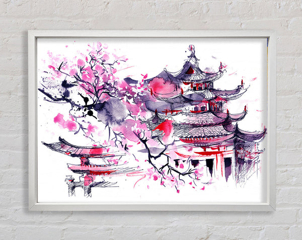 Chinese Village Red And Framed Print