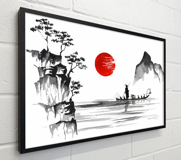Chinese Fisherman Under The Red Sun