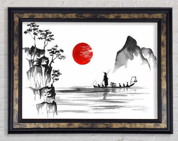 Chinese Fisherman Under The Red Sun