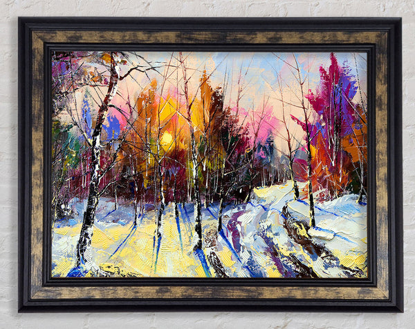 Rainbow Snow Forest Framed Print