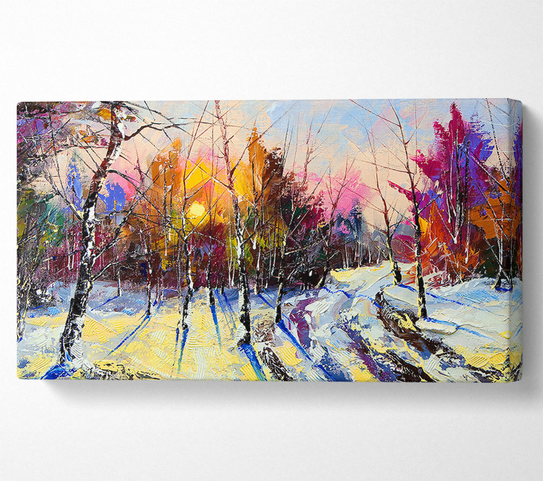  A Canvas Print of Rainbow Snow Forest Canvas Print