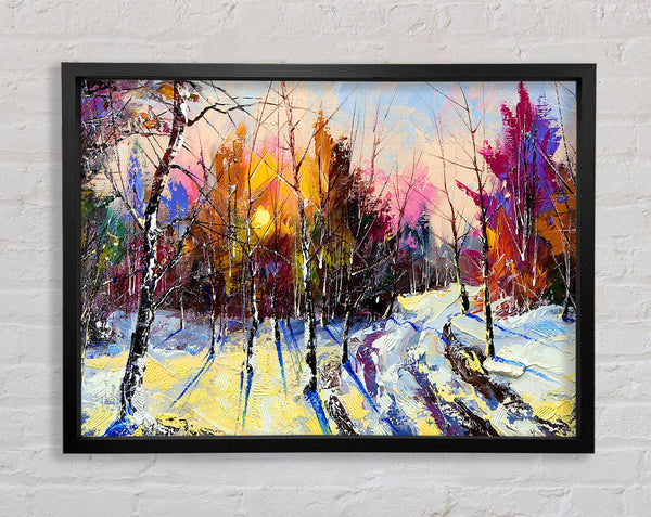 Rainbow Snow Forest Framed Print
