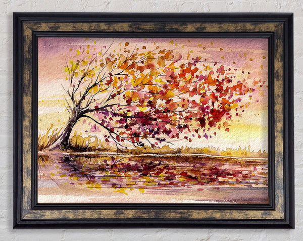 Winter Leaves Fall From The Tree Framed Print