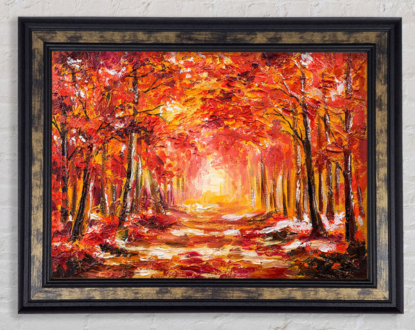 Walk Under The Red Trees Framed Print