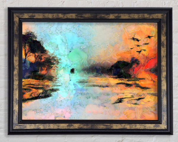 Birds At The Sunset Framed Print