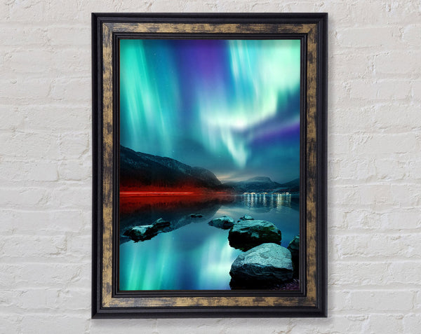 Northern Light red Beam Framed Print
