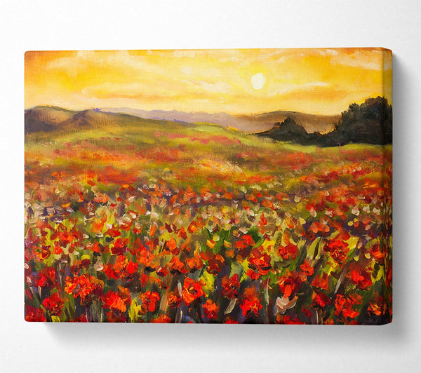  A Canvas Print of Poppy Field Sun Canvas Wall Art