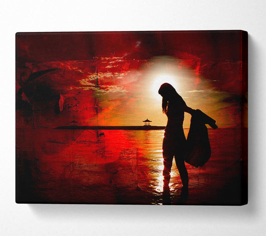 Red Sunset Ocean Walk Canvas Wall Art