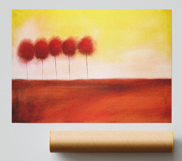 Red Tree Line Up Print