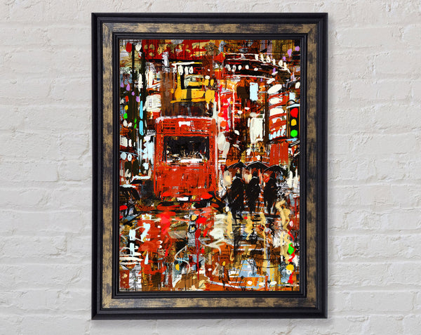 Red Bus In The Busy Streets Framed Print