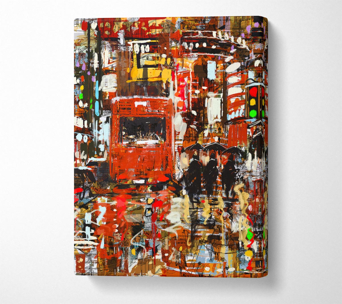 Red Bus In The Busy Streets Canvas Wall Art