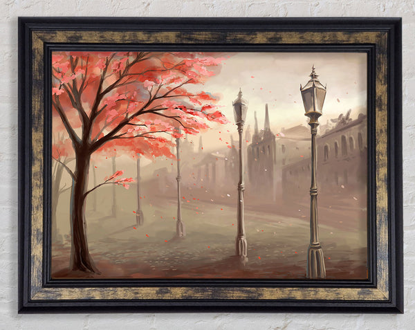 Red Tree In The Old Town Framed Print