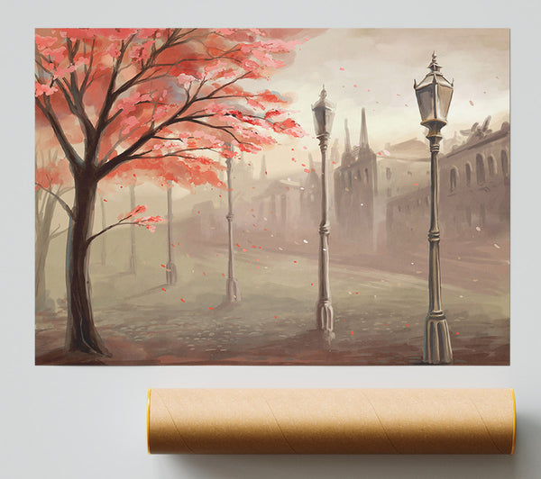 Red Tree In The Old Town Print