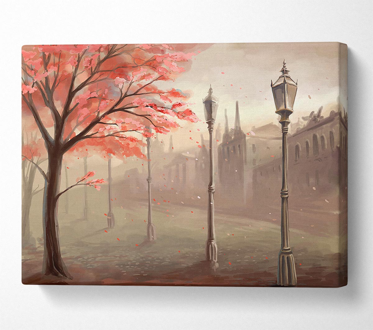 Red Tree In The Old Town Canvas Wall Art