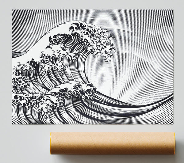 Black Wave Sun Beam Giclee Print