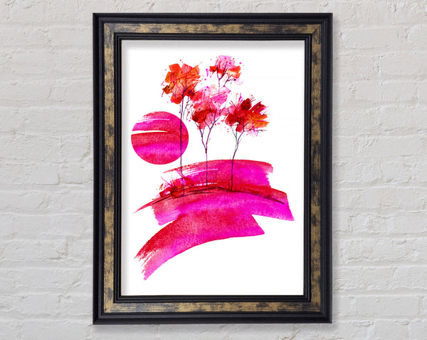 Pink Sun Trees Framed Print