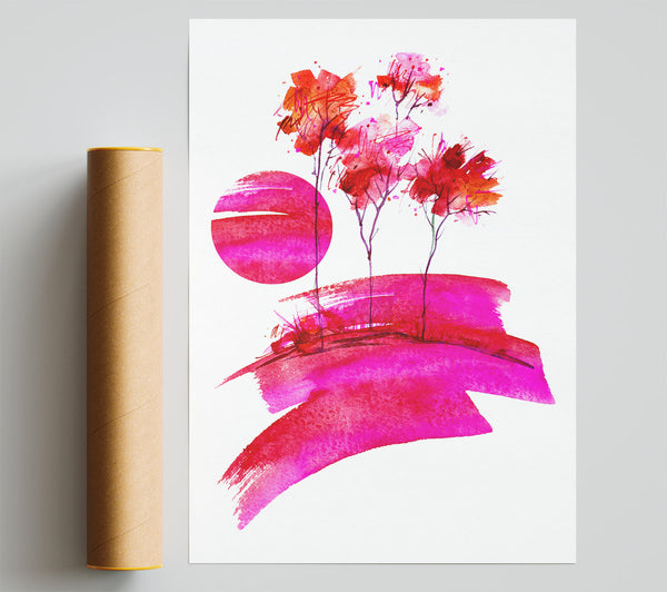 Pink Sun Trees Poster