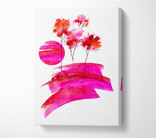 Pink Sun Trees Canvas Wall Art