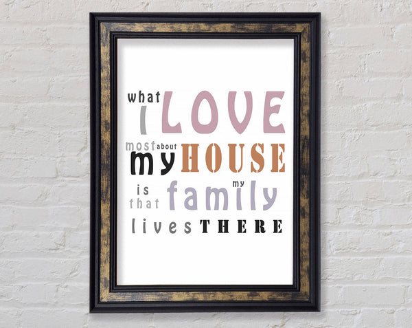 What I Love Mosy About My House Framed Print
