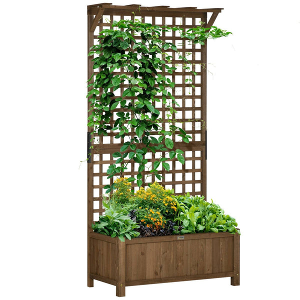 Wood Planter with Trellis for Vine Climbing