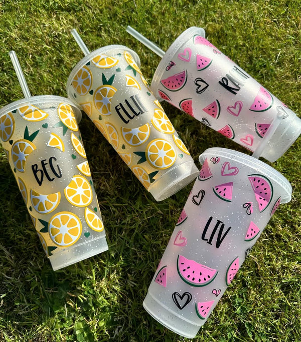 Lemon Summer Personalised Name Tumbler Venti Cold Cup 24oz - With Straw