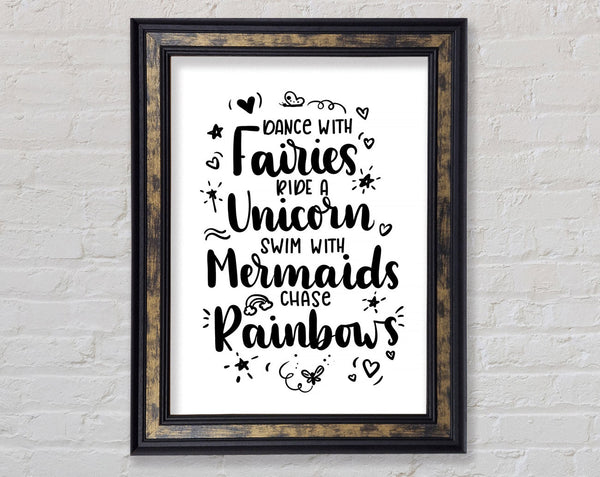 Dance With Fairies Ride A Unicorn Framed Print